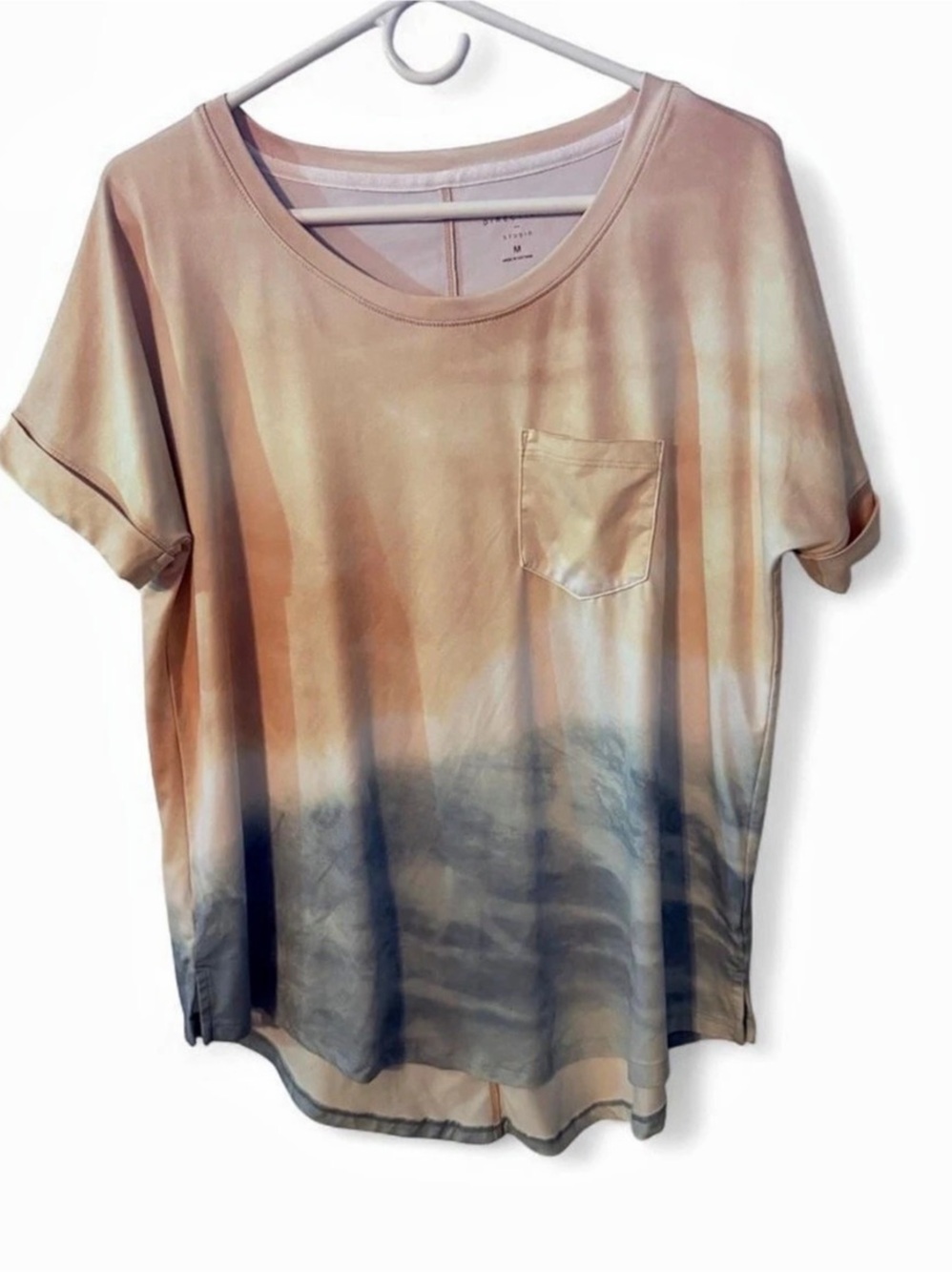 New Directions Studio Tie-Dye Short Sleeve Top in Brown & Blue Size Medium